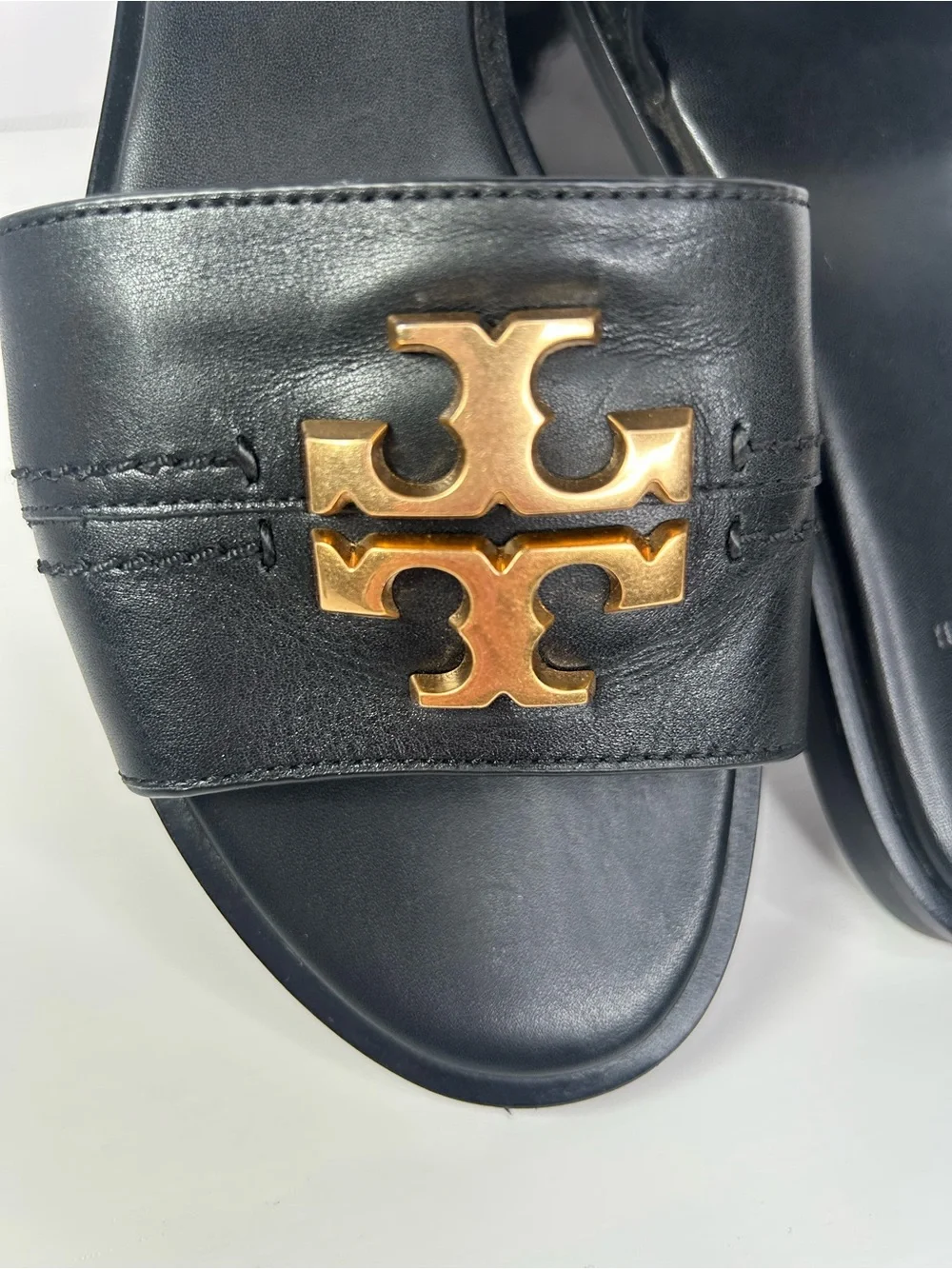 Tory Burch Everly Black Leather Slide Sandals Size 7
